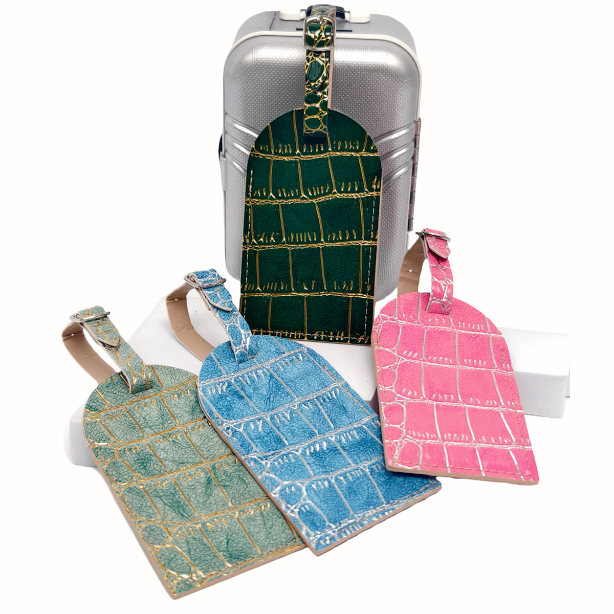 Travel Accessories Name - 악어 무늬 금/은색 테두리 수하물 태그