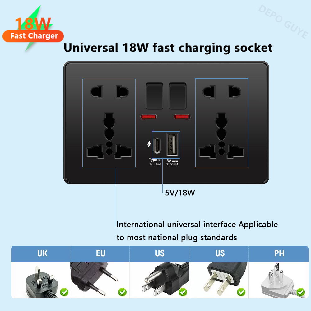 범용 블랙 USB C타입 스마트 고속 충전 소켓, 영국 - Travel Accessories Uk 리뷰 및 가격