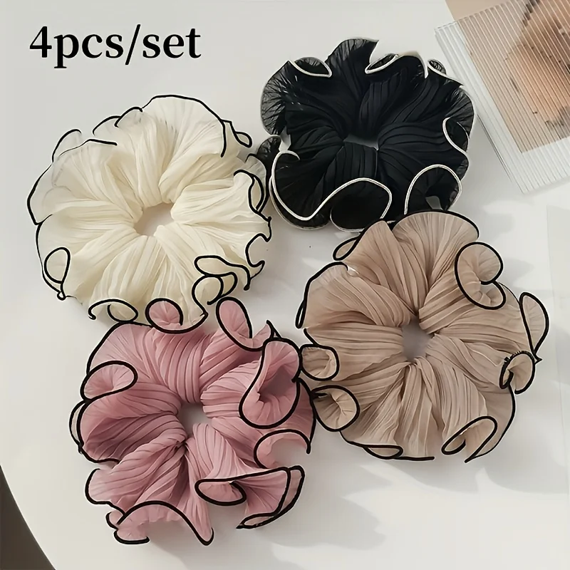 4개/세트 우아한 프린지 패브릭 스크런치 - 솔리드 시 - Travel Accessories Sale 리뷰 및 가격